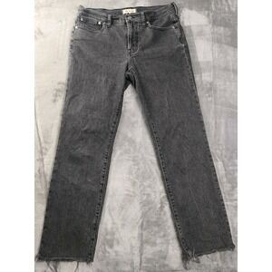 Madewell Mid Rise Perfect Vintage Jeans Black Raw Hem Womens 28